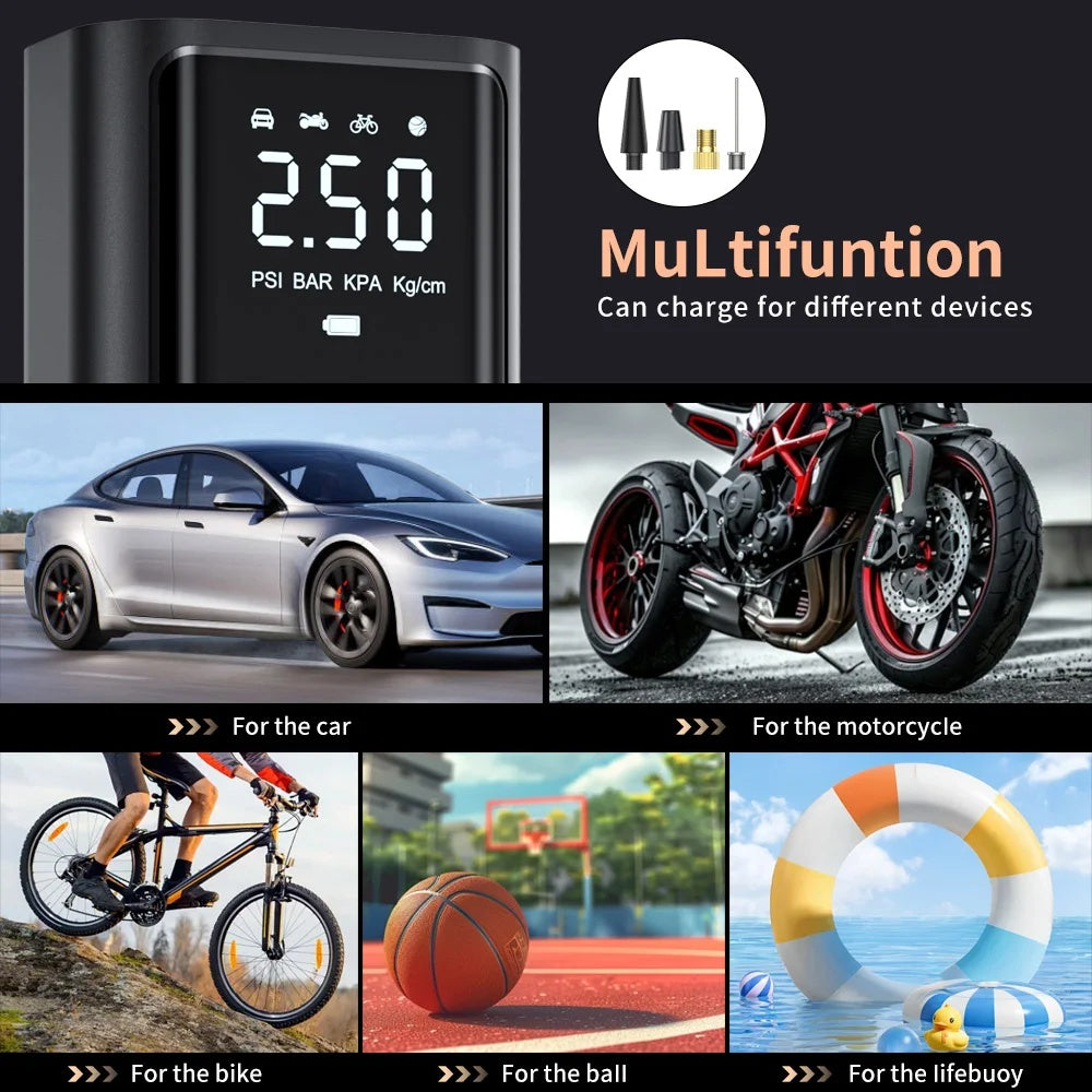 Rechargeable Car Air Pump – 150 PSI with Digital Display